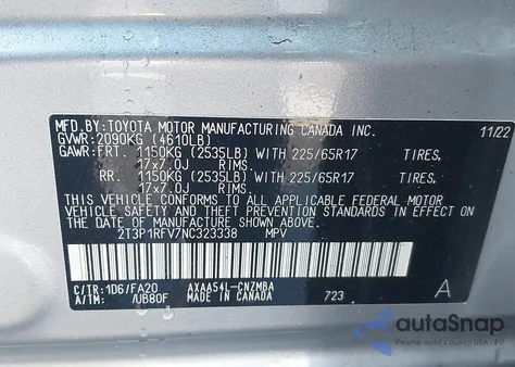 2022 Toyota Rav4 Xle from USA, damaged, VIN 2T3P1RFV7NC323338